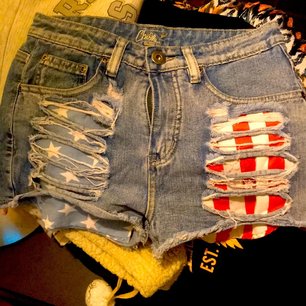 High waisted red white and blue shorts